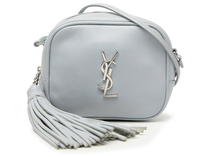 Borsa Blogger in pelle di vitello con monogramma blu Saint Laurent