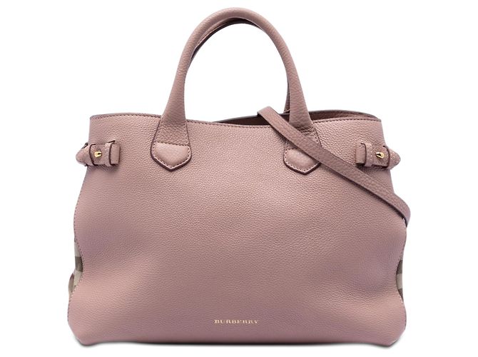Borsa a tracolla Burberry in pelle di vitello e House Check rosa, misura Medium