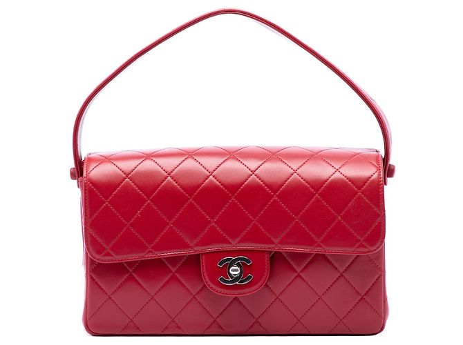 Chanel Medium Quilted Lambskin Top Handle Bag Handtasche rot