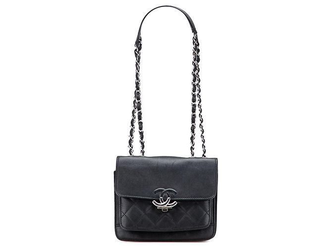 Borsa a tracolla Chanel Small Quilted Goatskin CC Box Flap Nera Nero