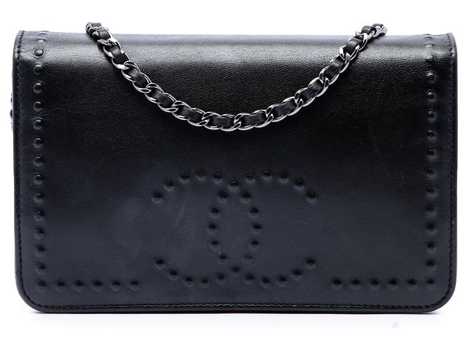 Borsa a tracolla Chanel CC Embossed Lambskin Wallet on Chain Nera Nero
