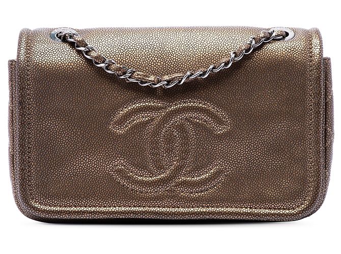 Borsa a Tracolla Chanel Small Metallic Caviar CC Timeless Flap Marrone