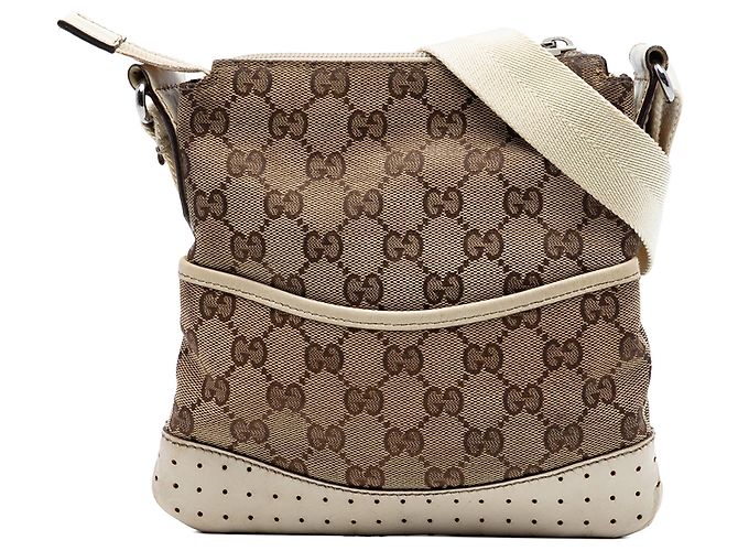 Borsa a tracolla Gucci Small GG Canvas Perforated Beige