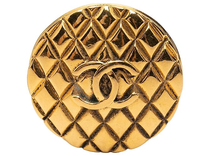 Chanel CC gesteppte runde Brosche vergoldet Golden