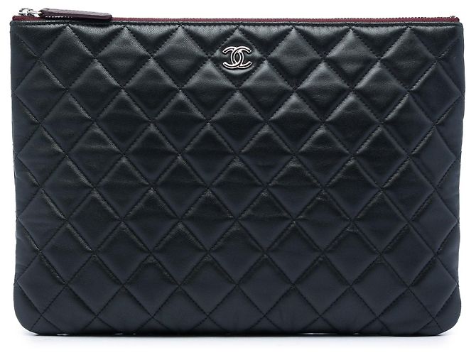 Clutch Chanel Medium Quilted Lambskin O Case Nera Nero