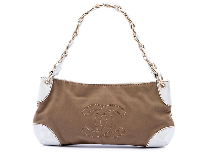 Bolsa de ombro Olsen em canvas marrom Chanel