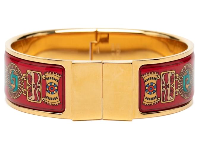 Gold Hermès Wide Enamel Emaille Loquet Bracelet GM Golden 
