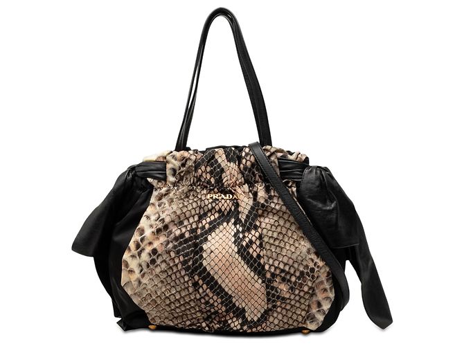 Bow Bolsa Satchel Prada Tessuto com estampa de Python e laço preta Preto