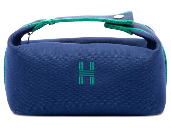 Blue Hermès Small Toile Bride A Brac Case Vanity Bag