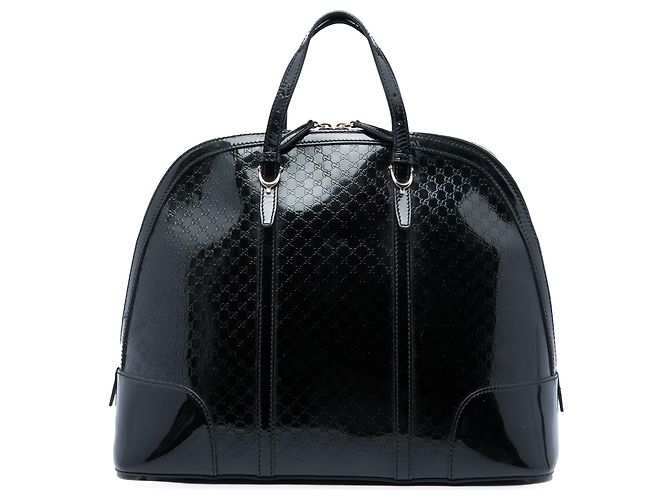 Borsa Dome Top Handle Large Microguccissima in vernice nera Gucci Nero