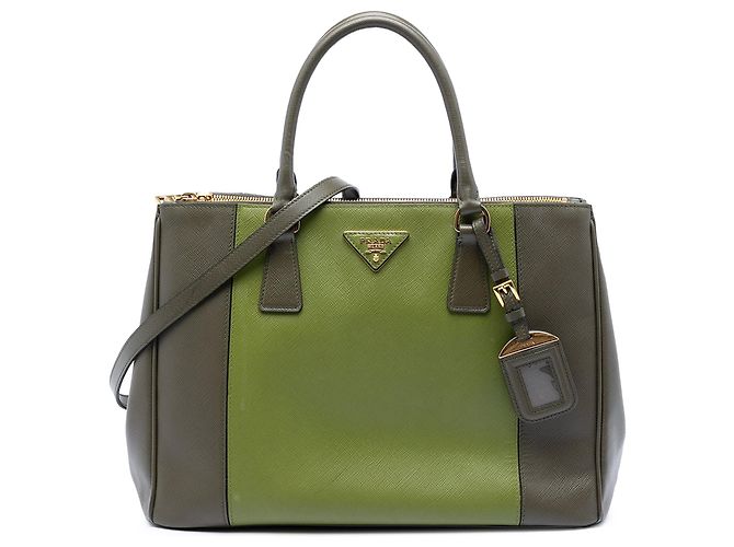 Sac à main Prada Galleria Double Zip Medium Bicolor en cuir Saffiano Lux Vert