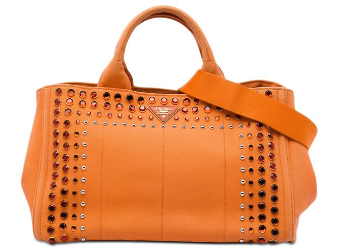Borsa Satchel Prada Canvas Canapa Bijoux Arancione