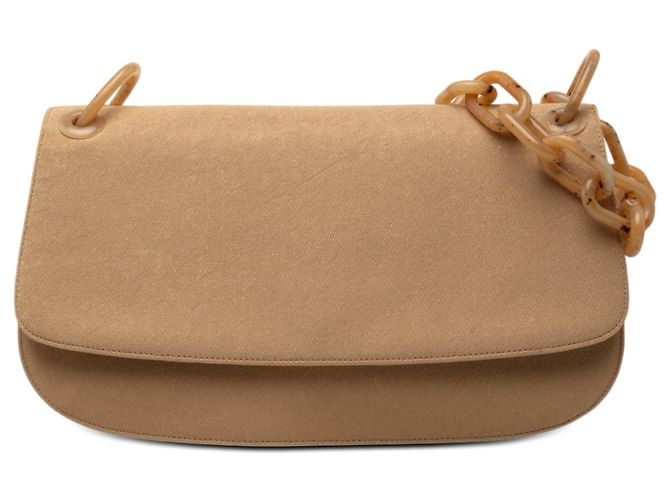 Bolsa de ombro Prada em lona e resina marrom com corrente
