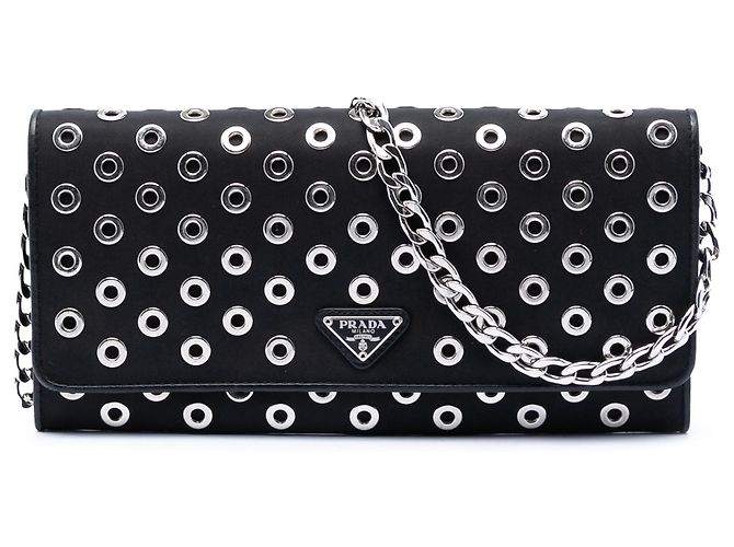 Borsa a tracolla Prada Tessuto con occhielli e portafoglio a catena nera Nero