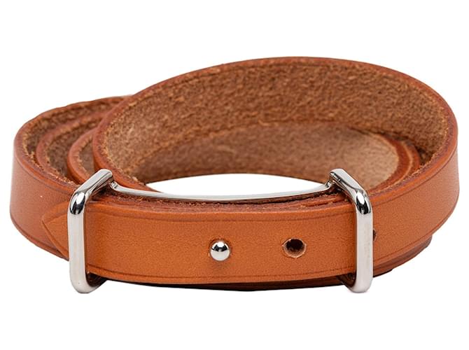 Brown Hermès Swift Api II Triple Tour Wrap Bracelet 