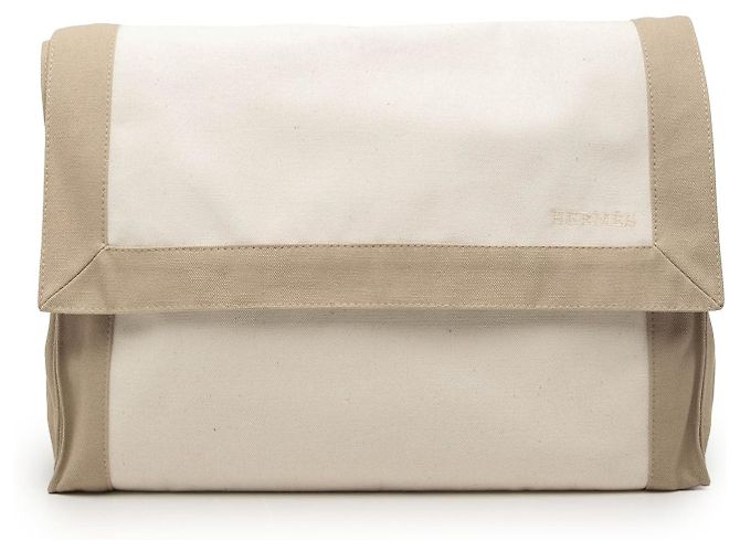 Clutch Hermès Bicolor Canvas Tapis de Selle Marrone