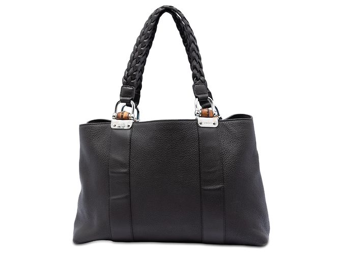 Brown Gucci Calfskin Bamboo Libeccio Tote