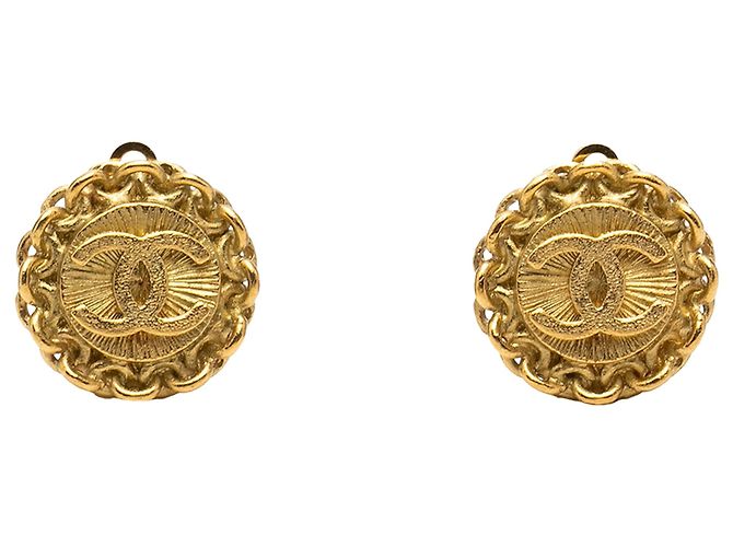 Orecchini a clip rotondi Chanel CC placcati oro D'oro