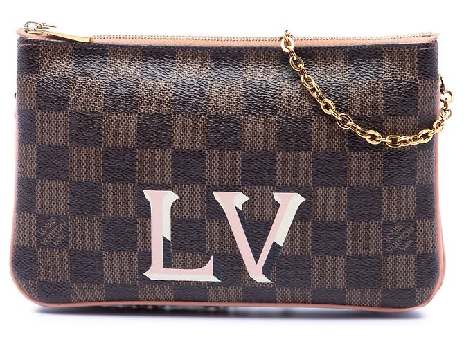 Borsa a tracolla Louis Vuitton Damier Ebene Pochette Double Zip Marrone