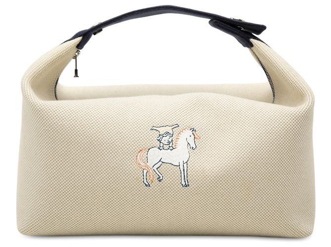 Bolsa Vanity Case Hermès Large Toile Bride A Brac Cabriole Bege