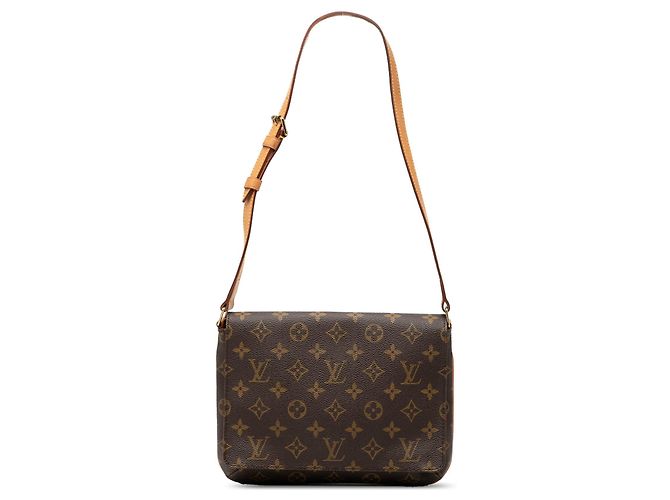 Borsa a tracolla Louis Vuitton Monogram Musette Tango marrone con tracolla corta
