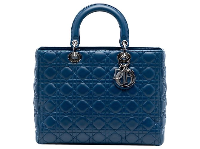 Borsa Lady Dior Large in pelle d'agnello Cannage blu