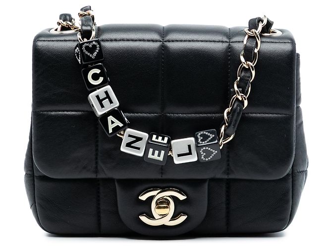 Borsa a tracolla Chanel Mini Square in pelle d'agnello nera con resina e cristalli Monacoco Nero