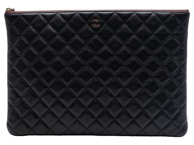 Clutch Chanel Large Quilted Caviar O Case Nera Nero