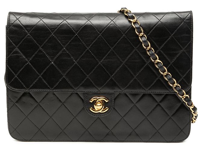 Borsa a tracolla Chanel Medium CC Quilted Lambskin Single Flap Nera Nero