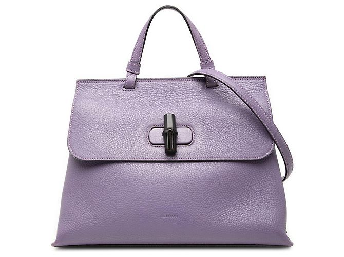 Bamboo Bolsa Satchel Daily Gucci Medium em couro roxo com bambu