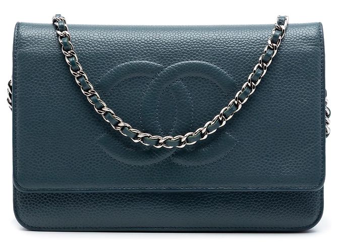Borsa a tracolla Chanel CC Caviar Wallet On Chain Blu
