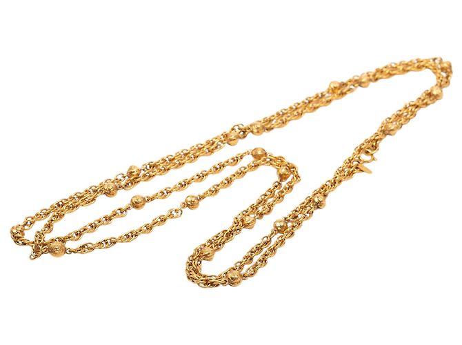 Collana lunga a catena con stazioni Chanel CC placcata oro D'oro