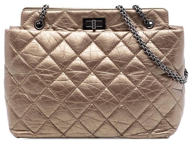 Tote Reissue 2.55 em couro de vitelo envelhecido acolchoado marrom Chanel