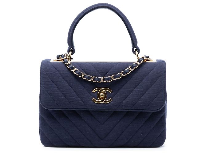 Borsa Chanel Small Chevron Jersey Trendy CC Top Handle Flap Satchel Blu