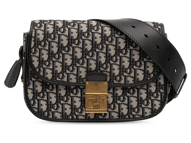 Borsa a tracolla con patta Dior Oblique Canvas blu