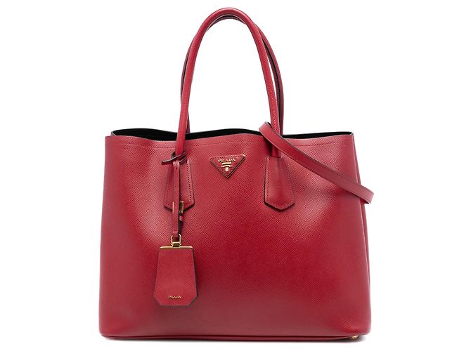 Borsa Satchel Doppia Prada Medium in Pelle Saffiano Rossa Rosso
