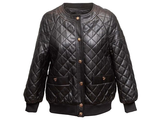 Autre Marque Black Madonna & Co Quilted Leather Bomber Jacket Size US S