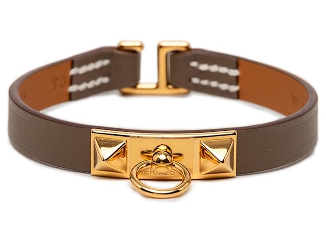 Pulsera Hermès Rivale Mini en Swift Marrón T3 Castaño 