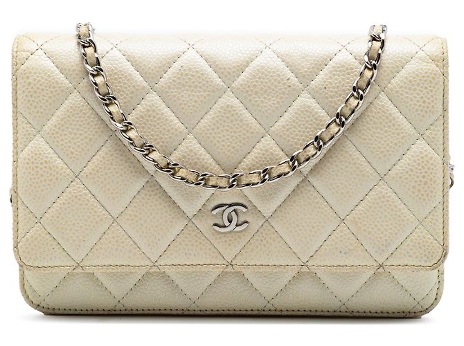 Borsa a tracolla Chanel CC Quilted Caviar Wallet on Chain Gialla Giallo