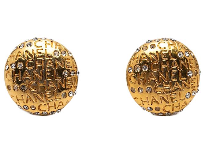 Orecchini a clip Chanel placcati oro con logo strass D'oro