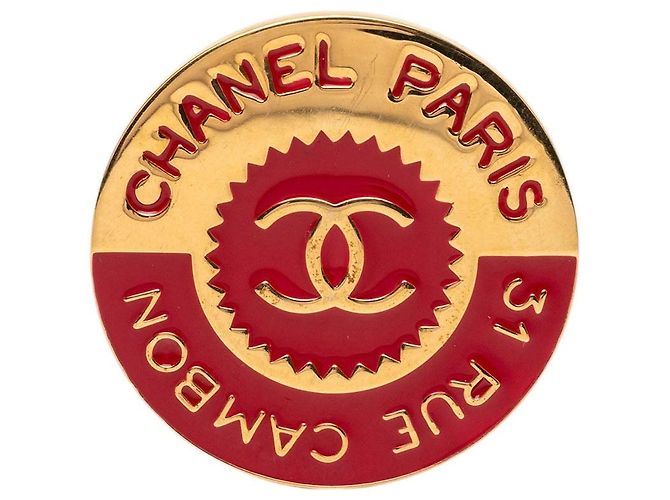 Chanel CC runder Emaille-Anstecker vergoldet Golden