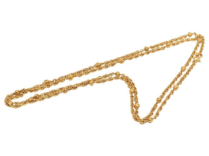 Collana lunga a catena con stazioni Chanel CC placcata oro D'oro