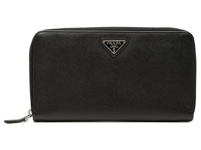 Cartera de viaje larga Prada Saffiano con cremallera, Negra Negro