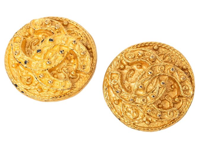 Orecchini a clip rotondi Arabesque Chanel CC placcati in oro D'oro