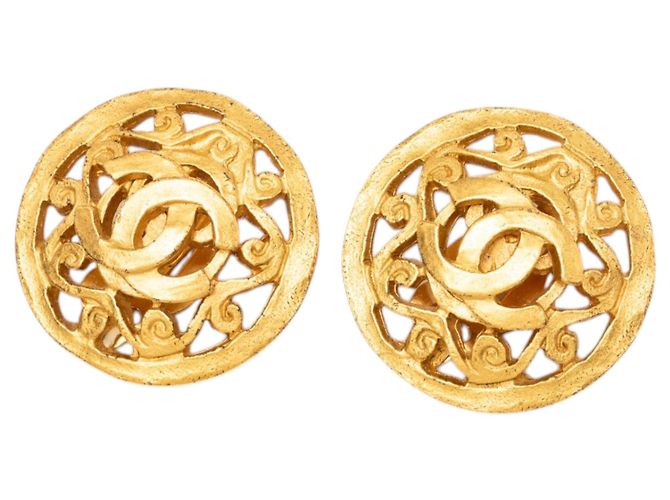 Orecchini a clip rotondi Arabesque Chanel CC placcati oro D'oro