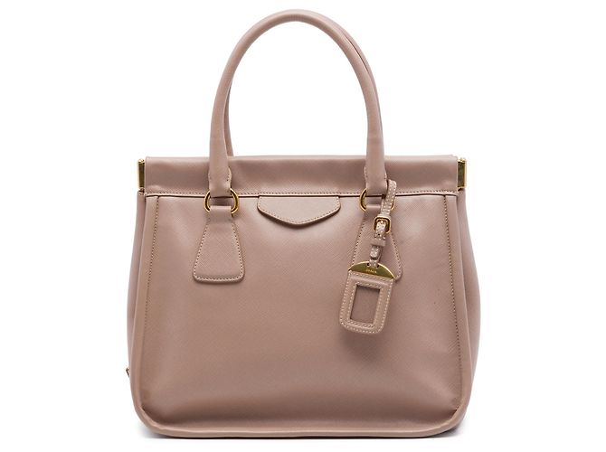 Prada Saffiano Lucido Top Handle Frame Tote Braun