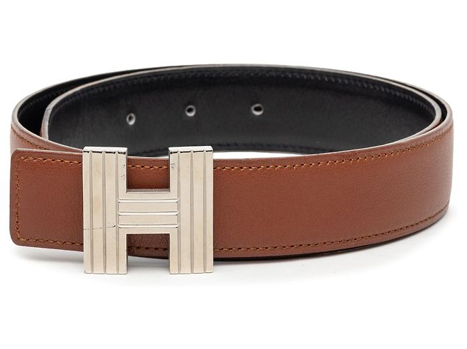 Cinturón reversible Hermès Cadena H en Chevre Mysore negro