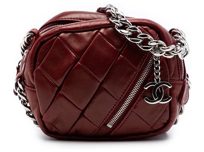 Rote Chanel CC gesteppte Lammleder Camera Bag