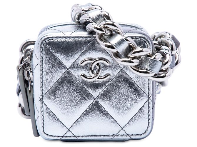 Borsa Cube Coco Punk Chanel in lambskin metallizzato argento