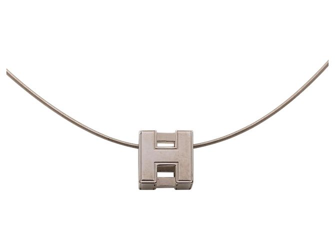 Collier Cage dH Cube en émail et palladium Hermès Argent Argenté 
